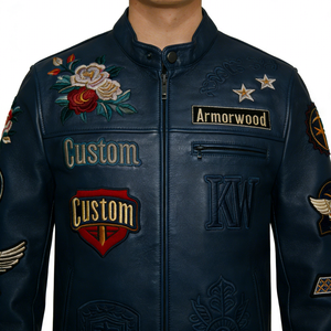 <span class=keywords><strong>Chaqueta</strong></span> de Motociclista de <span class=keywords><strong>Cuero</strong></span> Vacuno Bordada Personalizada de Fábrica para <span class=keywords><strong>Hombre</strong></span>, <span class=keywords><strong>Chaqueta</strong></span> de Carreras de <span class=keywords><strong>Cuero</strong></span> Azul Marino OEM - Product Image 5