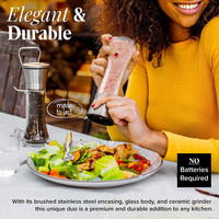 Ensemble moulin à sel et poivre en acier inoxydable, rechargeable, écologique, avec réglage de la grosseur, pour sel de mer, avec support