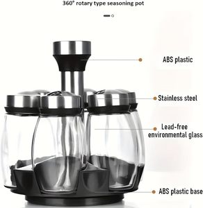 Molinillos de especias y hierbas 6 en 1 Juego de estante de especias para molinillo de sal y pimienta de acero inoxidable ajustable - Product Image 2
