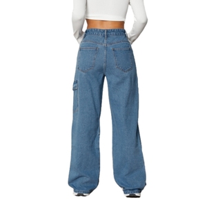 Pantalon en jean style workwear à nœud papillon pour femme, coupe ample et droite, jambe large, tendance - Product Image 2