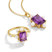 Ensemble de bijoux Milskye en argent fin 925 plaqué or 18 carats, perles d'eau douce de 3 mm, améthyste violette, collier et bague