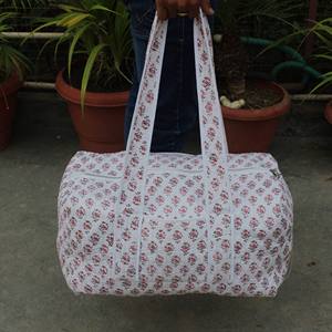 Exclusive Large Casual Luxury Cotton Weekender Travel Duffle <b>Bag</b> Handmade Quilted Fabric Block Printed Overnight Hand Luggage - Product Image 1