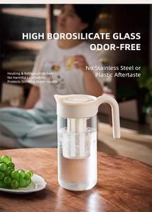<span class=keywords><strong>Carafe</strong></span> à eau moderne en verre borosilicate avec couvercle, <span class=keywords><strong>carafe</strong></span> résistante à la chaleur pour boissons chaudes/froides, thé glacé, café, lait, jus - Product Image 5