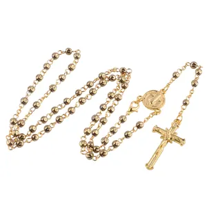 Oro antico placcato san benedetto medaglia 4mm di ematite rosario perline crocifisso collana di gioielli religiosi cattolici gesù