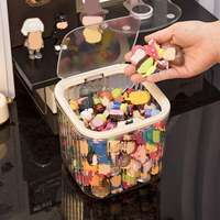 Boîte de rangement transparente en PET, conteneur pour billes de lessive, organisateur d'accessoires capillaires, boîte de rangement de bureau pour articles divers avec couvercle en plastique PET