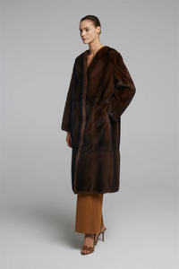 Dinamarca Fêmea Mahogany Mink Coat X-Long Inverno Sobretudo Custo da Pele de Vison com mangas compridas V Collar Mogno Cor - Product Image 2