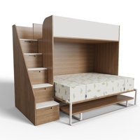 Lit superposé en bois gain de place avec lit escamotable Lit convertible moderne avec table d'étude et rangement pour salon Appartement