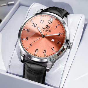 Montre de luxe pour homme MEDEO Miyota, analogique, en cuir, étanche, en acier inoxydable, 45 mm, grand cadran, date luminescente, style business - Product Image 4