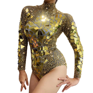 Maillot de corps avec des strass dorés brillants pour femmes, tenue de fête d'anniversaire, Costume de spectacle de chanteur et de Bar, - Product Image 1