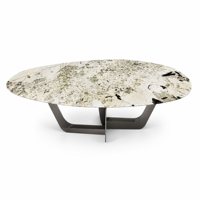 Table à manger irrégulière en quartzite naturel de Patagonie, 2000x950mm, base en métal brillant, vente en gros pour salle à manger