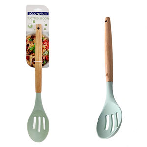 للبيع بالجملة ملعقة نايلون مشقوقة مقاومة للحرارة غير لاصقة متينة للطبخ وتقديم الطعام بمقبض خشبي - Product Image 1