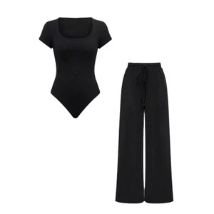 Women's Solid-Color Ribbed Casual Jumpsuit & Pants Casual 2-Piece <b>Set</b> Fashion - Product Image 6