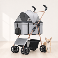 Poussette pliable pour animaux de compagnie, chiens et chats, légère, avec porte-animaux détachable, auvent à double ouverture et panier de rangement