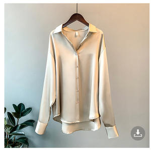 Camicetta da donna con LOGO personalizzato stile retrò in raso tinta unita manica lunga camicia da donna - Product Image 4