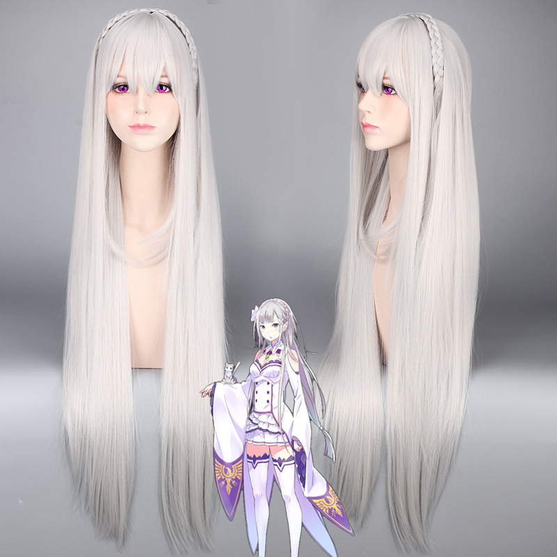 Ainizi Long Silver White Wigs for Emilia Cosplay - Re:zero