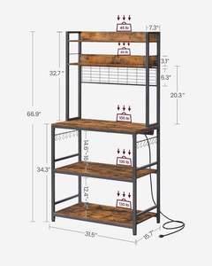 Étagère de cuisine rustique marron avec prise électrique et bar à café réglable, étagère de cuisine avec prises, étagère pour micro-ondes - Product Image 6