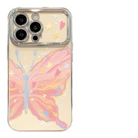 Coque en silicone avec support demi-papillon et fenêtre 6D pour iPhone 16, 15 Pro Max, 14, anti-chute, électroplaquée