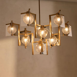 Lustre design moderne <span class=keywords><strong>Simone</strong></span> Luminaire suspendu en laiton Plafonnier de décoration en miroir et verre bouillonnant - Product Image 3