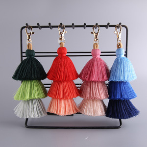 Làm bằng tay cổ điển phim hoạt hình Bohemian kim loại Keychain bãi biển phong cách ba lớp bông chủ đề tua đầy màu sắc treo đồ trang sức Túi Chìa Khóa - Product Image 5