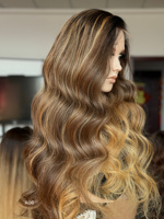 SHY 13x5 Perruque Lace Front Sans Colle Cheveux Humains Bande Élastique Bonnet Confortable Couleur Salon Balayage Vente en Gros