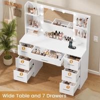 Table de maquillage contemporaine pour femmes avec éclairage LED en bois, écologique, blanche, avec plusieurs tiroirs de rangement, miroir éclairé