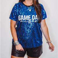 T-shirt à paillettes scintillantes graphiques pour femmes Vibes T-shirt à paillettes personnalisé pour le jour du match