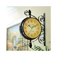 Jam dinding Retro gaya Eropa, Dekor rumah ruang tamu sederhana dengan pola indah besi tempa tampilan jarum dua wajah