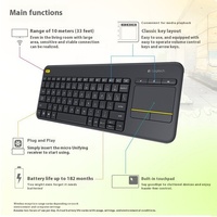Logitech K400 Plus Keyboard sentuh nirkabel, dengan gaya membran Touchpad sentuhan MTI bawaan untuk penggunaan Desktop