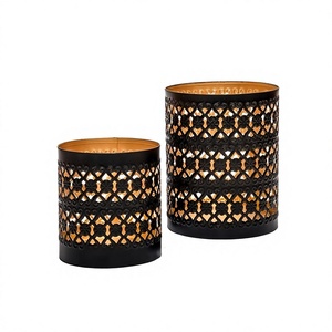 Metal Black And Gold Color Votive <b>Holder</b> Set Of Two Round Shape Decorative Votive <b>Candle</b> <b>Holder</b> For Home Hotel Usage - Product Image 1