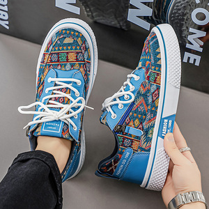 <span class=keywords><strong>Scarpe</strong></span> Etniche Intrecciate Retrò per Uomo, Sneakers Basse con Zip Laterale <span class=keywords><strong>e</strong></span> Lacci, Disponibili in Vari Colori, <span class=keywords><strong>Scarpe</strong></span> Casual alla Moda per Camminata - Product Image 3