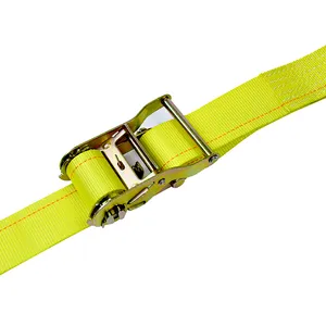 China 2 Inch Yellow Ratchet Tie Down Strap With Metal Double J Hooks For Wheel Control-Supplier Product