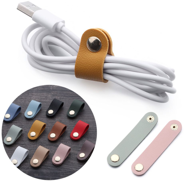 High Quality Pu Leather Cord Earphones Organizers Cable Winder Headphones Keeper