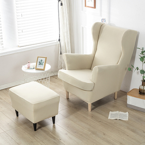 Fabricante chino <span class=keywords><strong>Beige</strong></span> 2 piezas Wingback Chair Slipcover y 1 pieza Rectángulo de almacenamiento Taburete Cover - Product Image 2