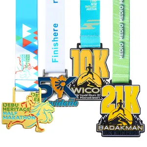 Diseño libre personalizado en blanco de metal de aleación de zinc premio de oro 5K carrera 10K 21K maratón correr deportes esmalte medallas