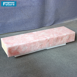 Mueble de TV de Lujo en Mármol Rosa Cuarzo 100% Natural con Base Baja y Cajones para Sala de Estar de Villa, Apartamento u Hotel - Product Image 1