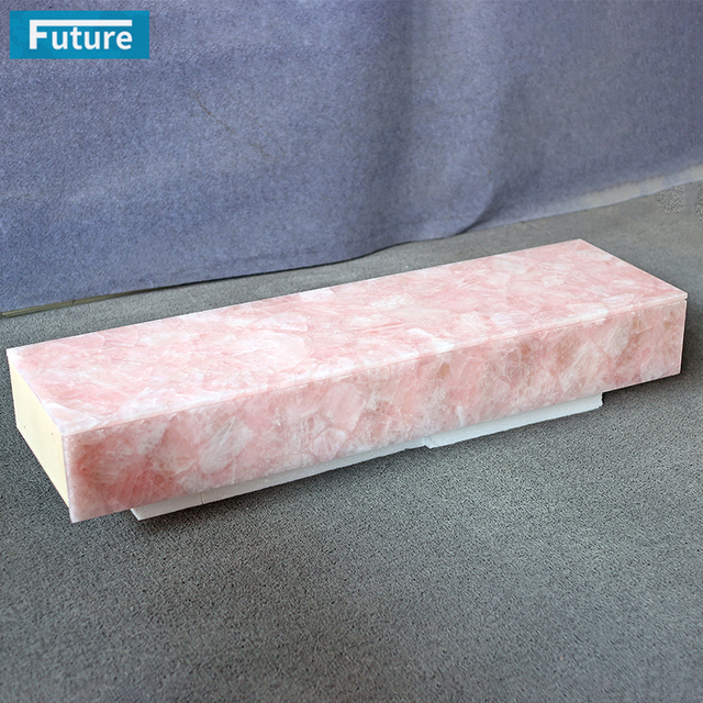 Luxury 100% Natural Rose Quartz Pink Marble TV Stand with Low Plinth and Drawers for Villa Apartment Hotel Living Room Furniture