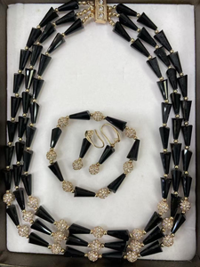 Luxe 3 pièces vert émeraude cristal ensemble de bijoux Double couche strass <span class=keywords><strong>collier</strong></span> cravate noire réglable pour mariage Gala pour la mère - Product Image 4