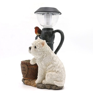 Conception résine chien décor lumière solaire animal jardinière, décor animalier planteur de jardin solaire avec pot de fleur - Product Image 4