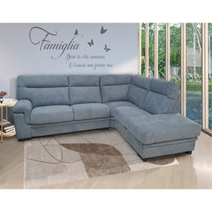 SALOON FLAVIA CON PENINSULA A DESTRA IN TESSUTO BLU - Product Image 1