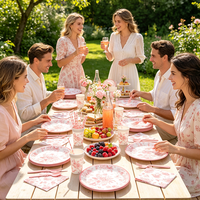 Ensemble de vaisselle jetable rose romantique à motifs floraux, assiettes, gobelets et serviettes en papier personnalisés pour mariage, fête prénuptiale, anniversaire, décoration