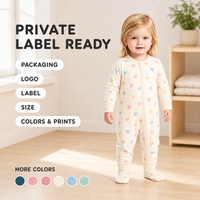 Combinaison pour bébé en fibre de bambou personnalisée avec nœud mignon, imprimé cœur et beignets, fermeture éclair bidirectionnelle, vêtements de nuit pour tout-petits