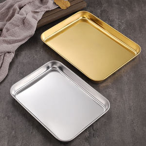 Plateau rectangulaire en acier inoxydable 304, doré/argenté, pour service alimentaire, cuisine commerciale, barbecue, assiette à collation, assiette creuse - Product Image 2
