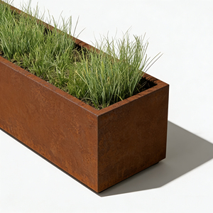 Jardinière d'extérieur en acier Corten résistant aux intempéries, écologique, grande jardinière à fleurs, finition rouille, durable et décorative - Product Image 6