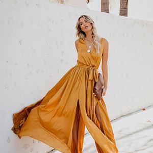 Robe de soirée décontractée en satin pour femme, style été, bretelles fines, couleur unie, sexy, pour club - Product Image 1