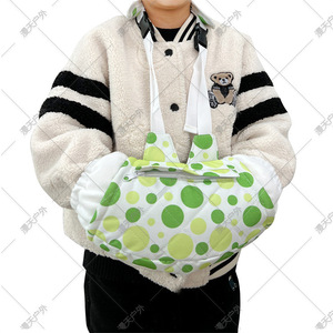 <b>Childrens</b> Warm <b>Gloves</b> Green Polka Dots Windproof Fleece Lined Winter Hand Sleeves For Girls Daily Use - Product Image 1