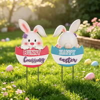 Set di 2 Decorazioni da Giardino Creative in Metallo a Forma di Uovo di Pasqua e Coniglio per Splendide Decorazioni Pasquali