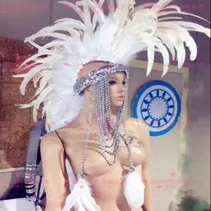 ナイトクラブバーセクシーな歌手DJダンスGOGO白い馬の羽の頭飾り衣装装飾ショーステージ帽子