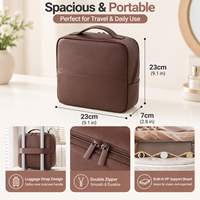 Trousse de Maquillage Imperméable en PU Grande Capacité Multi-Compartiments Double Fermeture Éclair Sac de Voyage Vertical pour Cosmétiques
