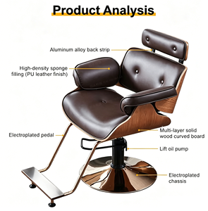 Fauteuil de barbier en métal au design européen moderne, hauteur réglable, avec repose-pieds en bois, pour usage en salon - Product Image 4