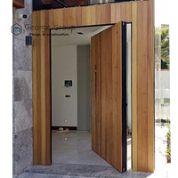 Puerta Exterior Giratoria de Diseño Moderno George Group para Villa, Aislamiento Térmico, Madera Sólida de Palisandro, Pivote Antirrobo de Fibra de Vidrio